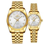 MASTOP Couple Watches Swiss Brand Golden Watch Men Women Stainless Steel Waterproof Quartz Watch…, White, Quartz Watch