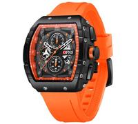 MASTOP Fashion Hollowed Men Watches Tonneau Transparent Silicone Strap Skull Big Face 50M Waterproof Chronograph Calendar Analog Display Quartz Male Wrist Watch, A Orange, Casual Luxury Men's Sport