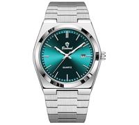 MASTOP Fashion Men's Watches Business Watch Date Stainless Steel Luxury Style Luminous Quartz Waterproof Analog Display Male Wristwatch Glow-in-The Dark Watch for Men with Tool, Silver Green, Casual