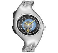 MASTOP Futuristic Quartz Metal Wrist Watch for Men and Women, Unique Modern Design with Stainless Steel Strap, Large Dial 60mm, Fashion Sport Analog Timepiece Gift, Silver Blue Yellow, mens watch