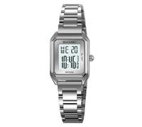 MASTOP Gold Digital Watch for Women Square Stainless Steel Waterproof LED Watch with Date, Alarm, Stopwatch, Countdown, Silver White, Fashion Dainty Sports