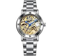 Women's Watches Automatic Steampunk Self Winding Mechanical Silver Bracelet Ladies Skeleton Wrist Watch (Gold)