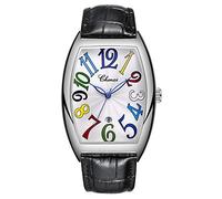 MASTOP Luxury Men's Business Watch Waterproof Luminous Calendar Casual Rectangular Leather Quartz Watches (Black White), Black White, Quartz Watches