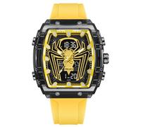 MASTOP Luxury Spider Man Watch Quartz Watch Large Face Digital Analog Dual Time Display Stopwatch Punk Cool Design Silicon Strap Wrist Watch for Men, Yellow, spider man watch for men fashion hollow