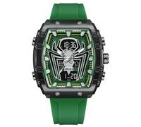 MASTOP Luxury Spider Man Watch Quartz Watch Large Face Digital Analog Dual Time Display Stopwatch Punk Cool Design Silicon Strap Wrist Watch for Men, Green, spider man watch for men fashion hollow