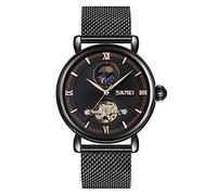 MASTOP Luxury Top Brand Business Automatic Watch Men Luxury Moon Phase Mechanical WatchMesh Belt Mechanical Men's Watches Hollow Clock Pagani Design., black, Mechanical,Self-winding