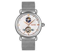 MASTOP Luxury Top Brand Business Automatic Watch Men Luxury Moon Phase Mechanical WatchMesh Belt Mechanical Men's Watches Hollow Clock Pagani Design., silver white, Mechanical,Self-winding