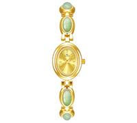 MASTOP Luxury Vintage Gold Watches for Women with Jade Colorful Crystal Small Oval Dainty Silver Watch Ladies Bracelet Dress Quartz Wrist Watch Waterproof Bangle, U Jade Gold Gold, Women Vintage