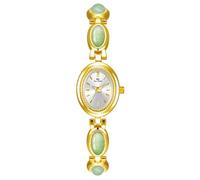 MASTOP Luxury Vintage Gold Watches for Women with Jade Colorful Crystal Small Oval Dainty Silver Watch Ladies Bracelet Dress Quartz Wrist Watch Waterproof Bangle, U Jade Gold White, Women Vintage