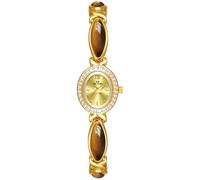 MASTOP Luxury Vintage Gold Watches for Women with Jade Colorful Crystal Small Oval Dainty Silver Watch Ladies Bracelet Dress Quartz Wrist Watch Waterproof Bangle, V Diamond Brown Gold, Women Vintage