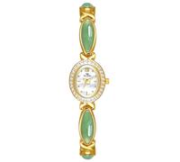 MASTOP Luxury Vintage Gold Watches for Women with Jade Colorful Crystal Small Oval Dainty Silver Watch Ladies Bracelet Dress Quartz Wrist Watch Waterproof Bangle, V Diamond Gold, Women Vintage Petite