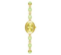 MASTOP Luxury Vintage Gold Watches for Women with Jade Colorful Crystal Small Oval Dainty Silver Watch Ladies Bracelet Dress Quartz Wrist Watch Waterproof Bangle, T Gold Green, Women Vintage Petite