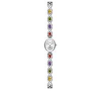 MASTOP Luxury Vintage Gold Watches for Women with Jade Colorful Crystal Small Oval Dainty Silver Watch Ladies Bracelet Dress Quartz Wrist Watch Waterproof Bangle, Silver, Women Vintage Petite Bracelet