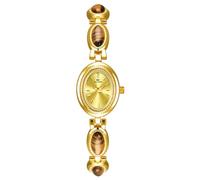 MASTOP Luxury Vintage Gold Watches for Women with Jade Colorful Crystal Small Oval Dainty Silver Watch Ladies Bracelet Dress Quartz Wrist Watch Waterproof Bangle, V Amber Gold, Women Vintage Petite