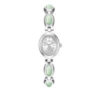 MASTOP Luxury Vintage Gold Watches for Women with Jade Colorful Crystal Small Oval Dainty Silver Watch Ladies Bracelet Dress Quartz Wrist Watch Waterproof Bangle, U Jade Silver, Women Vintage Petite