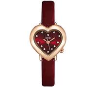 MASTOP Luxury Women's Watch Heart Shape Case Diamonds Leather Strap Quartz Waterproof Elegant Casual Ladies Wirstwatch, Red, Modern