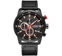 Men Chronograph Sport Watches Brown Leather Strap Quartz Watch Business Casual Wrist Watch for Men, A Black Black, Business