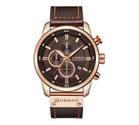 Men Chronograph Sport Watches Brown Leather Strap Quartz Watch Business Casual Wrist Watch for Men, A Rosegold Brown, Business