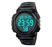 MASTOP Men Digital Watch Big Dial Chronograph Outdoor Sports 50M Water Resistant Multifunctional Wristwatches, Bule, Chronograph,Digital