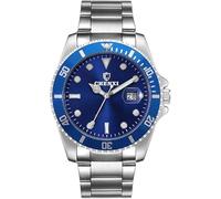 MASTOP Men Rotatable Bezel Blue Dial Luminous Watch Gold Stainless Steel Band Waterproof Analog Quartz Watches, Silver blue, Classic