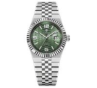 MASTOP Men’s Automatic Mechanical Watch, Stainless Steel Bracelet, Luminous Dial, Date Window, 30M Water Resistant Dress Watch, Silver Green, automatic watch for men mechanical