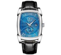 MASTOP Men Vintage Watches Quartz Analog Date Watch Leather Strap Square Business Waterproof Mens Watches, Silver blue, Quartz Movement