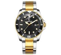 MASTOP Men Watch Silver Gold Stainless Steel Two Tone Brand Watch Waterproof Analog Quartz Watches with Calendar, Gold black, Classic