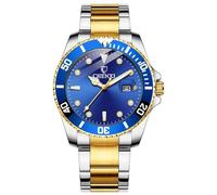 MASTOP Men Watch Silver Gold Stainless Steel Two Tone Brand Watch Waterproof Analog Quartz Watches with Calendar, Gold blue, Quartz Watches