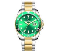 MASTOP Men Watch Silver Gold Stainless Steel Two Tone Brand Watch Waterproof Analog Quartz Watches with Calendar, Gold green, Quartz Watches