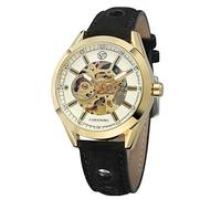 MASTOP Men's Automatic Mechanical Watch Top Brand Luxury Open Working Design Automatic Leather Men Wristwatch, Black, Gold and White.