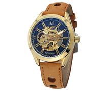MASTOP Men's Automatic Mechanical Watch Top Brand Luxury Open Working Design Automatic Leather Men Wrist Watch, Brown, Black and Gold.