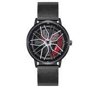 MASTOP Men's Car Watch Creative Hollow Design Waterproof Quartz Analog Stainless Steel Strap Suitable for Men and Car Enthusiasts, Red Black, Fashion classic