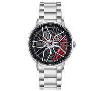 MASTOP Men's Car Watch Creative Hollow Design Waterproof Quartz Analog Stainless Steel Strap Suitable for Men and Car Enthusiasts, A Silver Red, Fashion classic