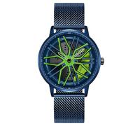 MASTOP Men's Car Watch Creative Hollow Design Waterproof Quartz Analog Stainless Steel Strap Suitable for Men and Car Enthusiasts, Green Blue, Fashion classic
