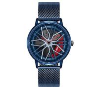 MASTOP Men's Car Watch Creative Hollow Design Waterproof Quartz Analog Stainless Steel Strap Suitable for Men and Car Enthusiasts, Red Blue, Fashion classic