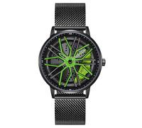 MASTOP Men's Car Watch Creative Hollow Design Waterproof Quartz Analog Stainless Steel Strap Suitable for Men and Car Enthusiasts, Green Black, Fashion classic