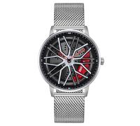 MASTOP Men's Car Watch Creative Hollow Design Waterproof Quartz Analog Stainless Steel Strap Suitable for Men and Car Enthusiasts, Red Silver, Fashion classic