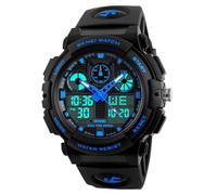 MASTOP Men's Digital Analog Sports Military Watches Waterproof Outdoor LED Backlight Display Alarm Stopwatch, Blue, Digital