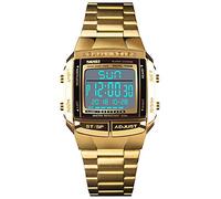 Mens Watches Military Sports Watches Waterproof LED Dual-Time Countdown Alarm Luminous Digital Watch (Gold)