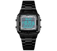 Mens Watches Military Sports Watches Waterproof LED Dual-Time Countdown Alarm Luminous Digital Watch (Black)
