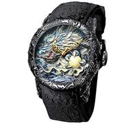 Men's Fashion Big Dial 3D Sculpture Dragon Watches Men Quartz Watches Luxury Exquisite Creative Watch (Fashion/Black)