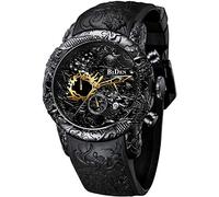 MASTOP Men's Fashion Big Dial 3D Sculpture Dragon Watches Men Quartz Watches Luxury Exquisite Creative Watch, Full black, Fashion
