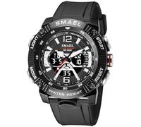 MASTOP Men's Large Face Outdoor Sports Watches Military Digital Watch Multi Function Water Resistant Backlight Alarm Stopwatch LED Rugged Wristwatch for Training Hiking, Black and White, Tactical