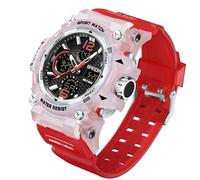 MASTOP Men's Large Face Watches 5ATM Outdoor Sports Military Digital Transparent Watch Multi Function Water Resistant Backlight Alarm Stopwatch LED Rugged Wristwatch for Training Hiking, Transparent