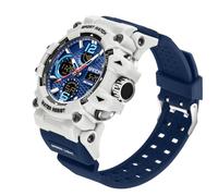 MASTOP Men's Large Face Watches 5ATM Outdoor Sports Military Digital Transparent Watch Multi Function Water Resistant Backlight Alarm Stopwatch LED Rugged Wristwatch for Training Hiking, White Blue