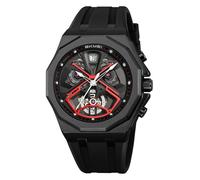 MASTOP Men's Luxury Octagonal Sports Watch - Skeleton Dial with Date Window, Bold Red Accents, Durable Silicone Strap, Fashion Mechanical-Style Chronograph Design, Black Red, Mens Watches Wrist