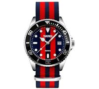MASTOP Men's Quartz Watch Nylon Strap British Style Business Sports Date Display Waterproof Dress Watches Luminous Fashion Analog Casual Wristwatch, blue red, Quartz Watch
