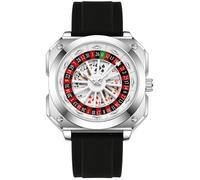 MASTOP Men's Roulette Wheel Poker Dial Watch, Black Silicone Strap, 45mm Stainless Steel Case, 3ATM Water Resistant
