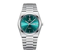 MASTOP Men's Silver Quartz Watch Waterproof Luminous Hands Business Wristwatch with Day Date Display Stainless Steel Analog Casual Fashion Watch, Silver Green, Fashion Business