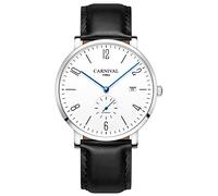 MASTOP Mens Ultra-Thin White Dial Watches Leather Strap Fashion Waterproof High End Automatic Mechanical Watch, Silver Black, Mechanical